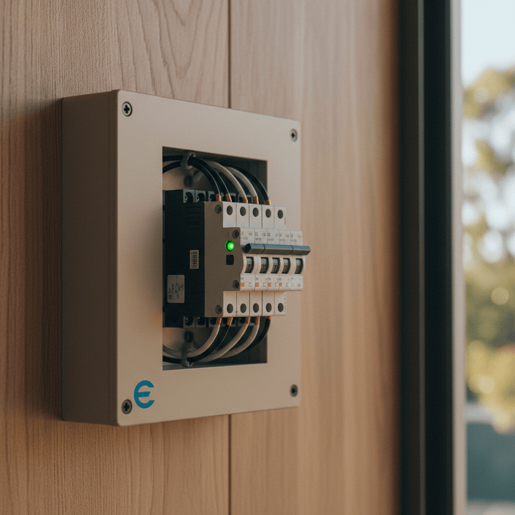 A Type 2 surge protection device installed at the top of a domestic Brisbane switchboard