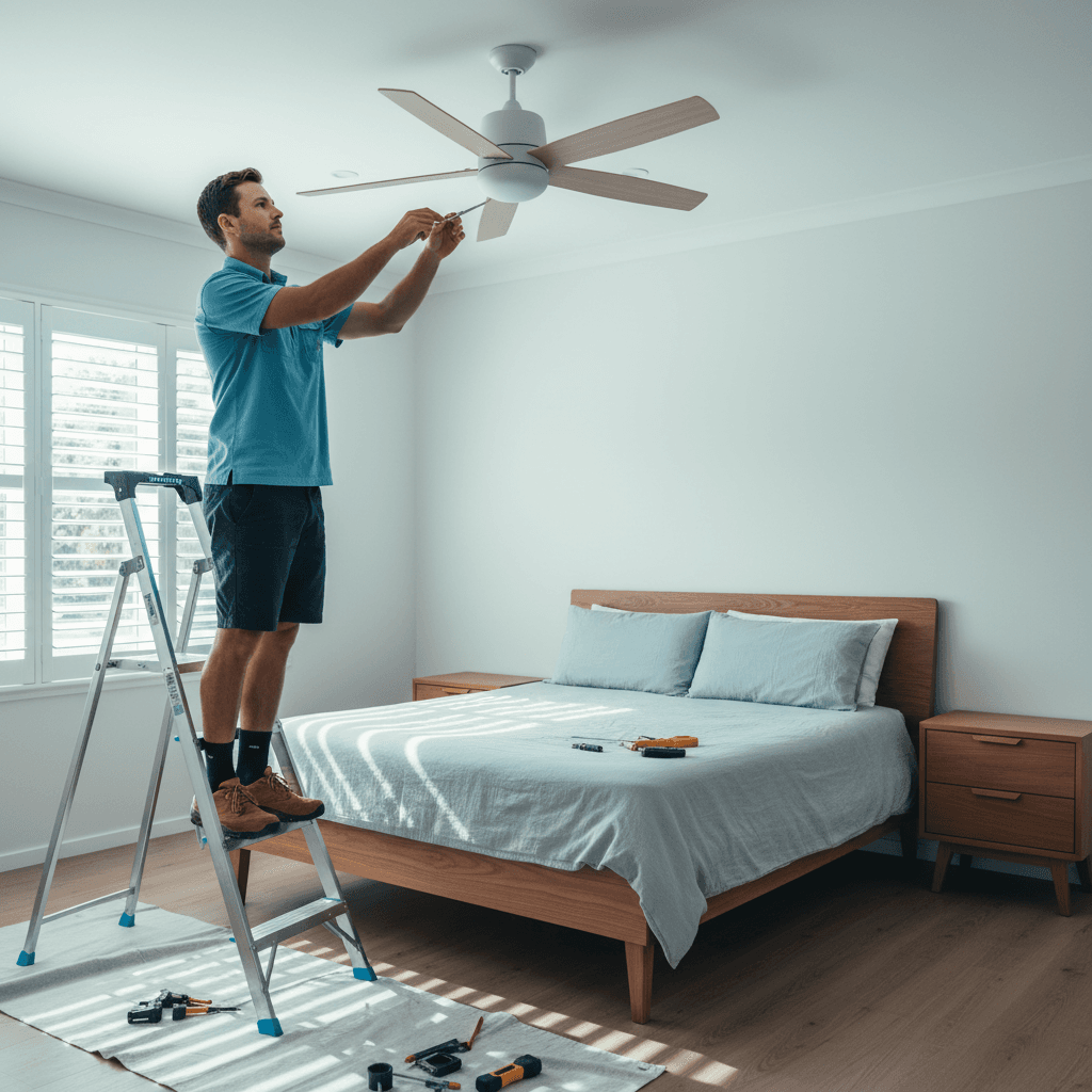 Modern DC ceiling fans installed in a Brisbane home for SE QLD summers