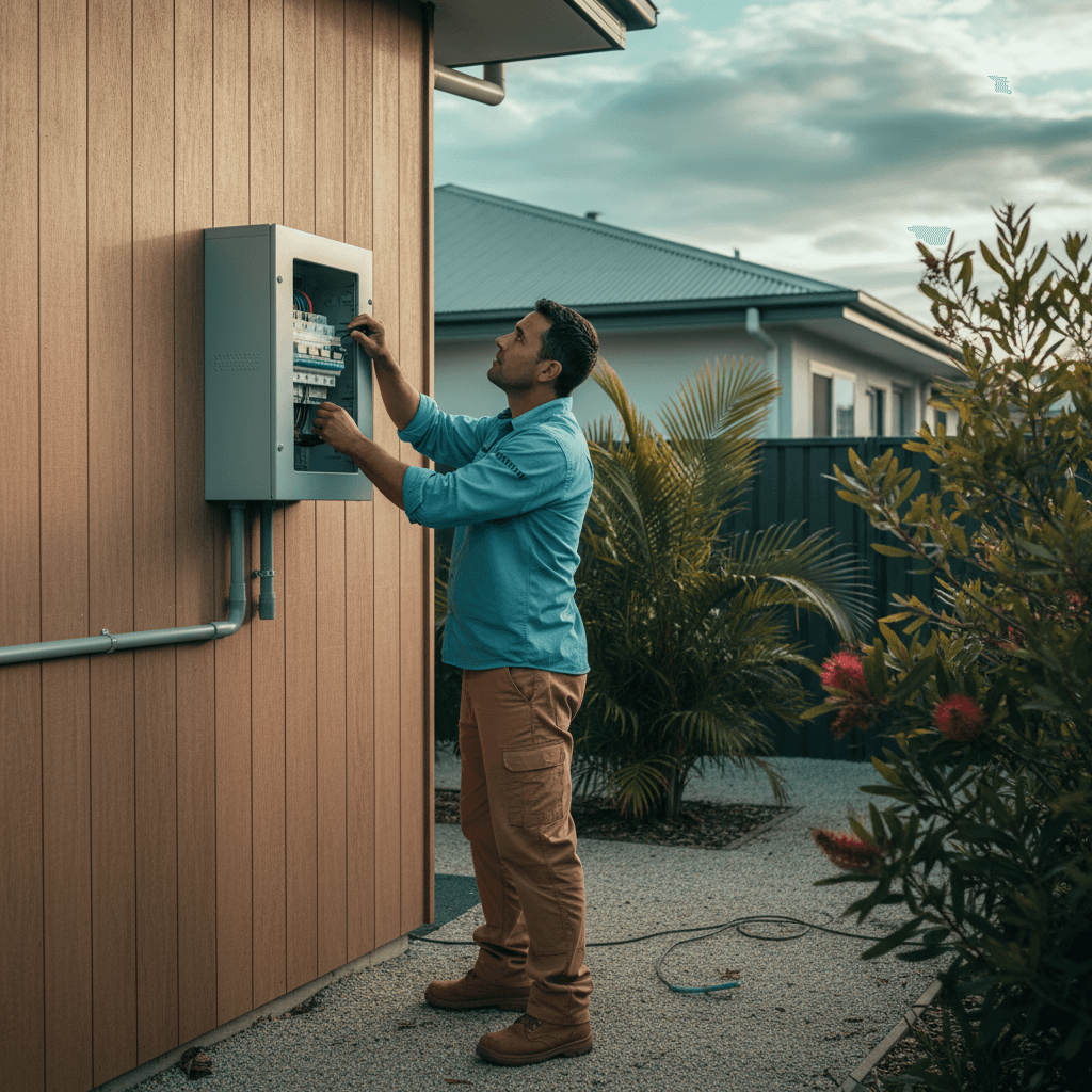 A small granny flat at the back of a Brisbane property with conduit running from the main house
