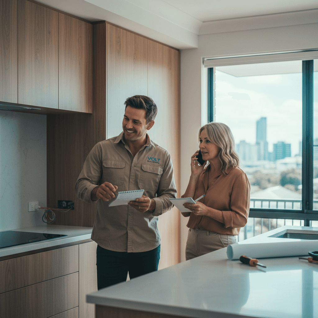 A homeowner in Camp Hill interviewing a local Brisbane electrician on the phone