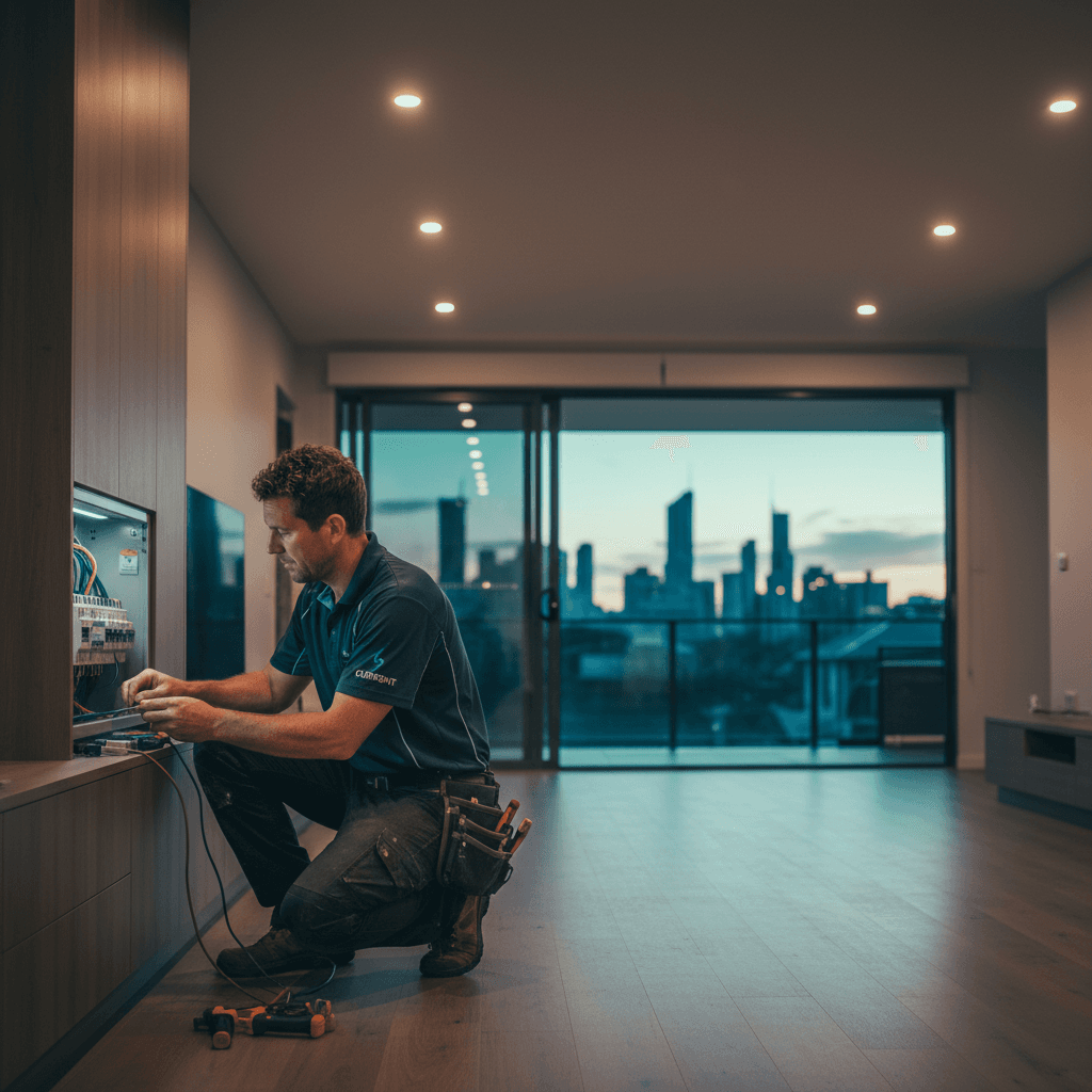 Modern LED downlights installed across a Brisbane home kitchen and living area