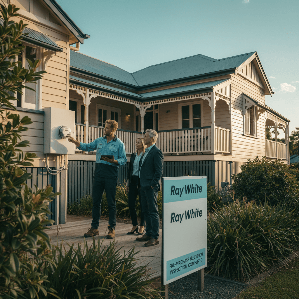 A real estate agent inspecting smoke alarms before listing a Brisbane home for sale